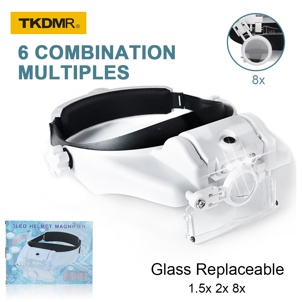 Electronics Repair Glasses - TKDMR 3LED Headband แว่นขยายฟรีแบตเตอรี่แว่นขยายเครื่องประดับ Loupe นาฬิกาอิเล็กทรอนิกส์ซ่อม1.5x2x8x