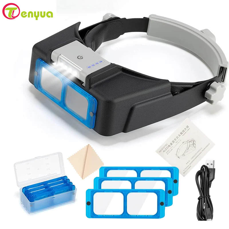 Electronics Repair Glasses - แว่นขยายหัวชาร์จ USB พร้อมไฟ LED 4 ดวงสําหรับแสดงแบตเตอรี่ของขวัญการอ่านความละเอียดสูง