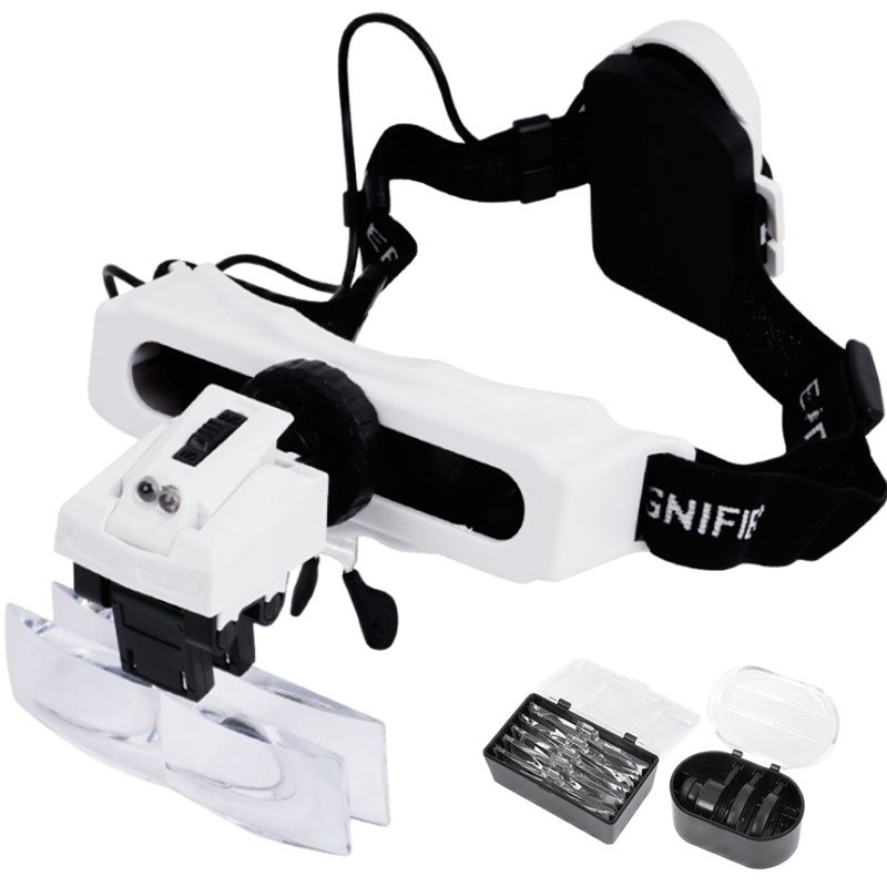Electronics Repair Glasses - แว่นขยายแบบคาดศีรษะพร้อมไฟ LED สำหรับตรวจสอบเครื่องประดับ แว่นขยายแบบมือที่สาม สำหรับงานบัดกรี ซ่อมแซมงานสัก
