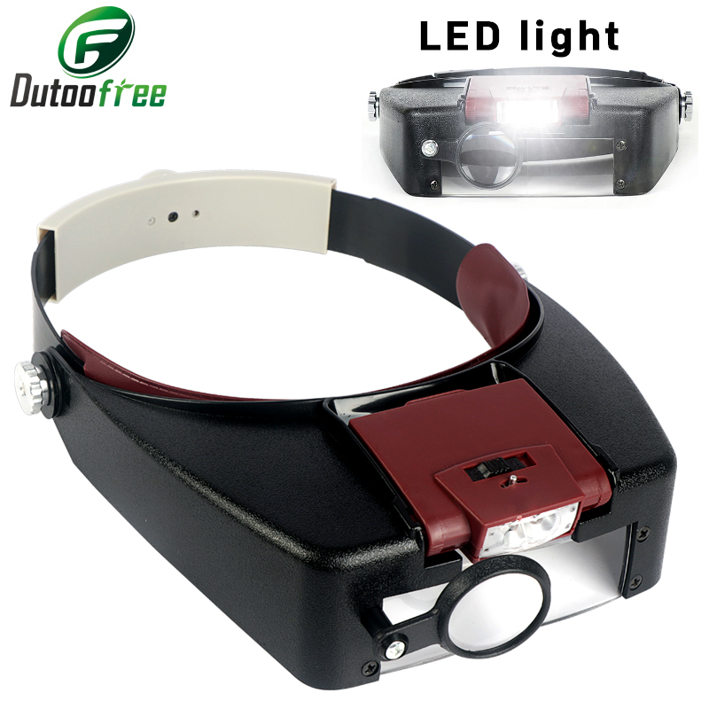 Electronics Repair Glasses - แว่นขยายแบบคาดศีรษะ10X สไตล์หมวกกันน็อคปรับขนาดได้แว่นขยาย LED แว่นตาสำหรับซ่อมนาฬิกาเครื่องประดับการอ่าน