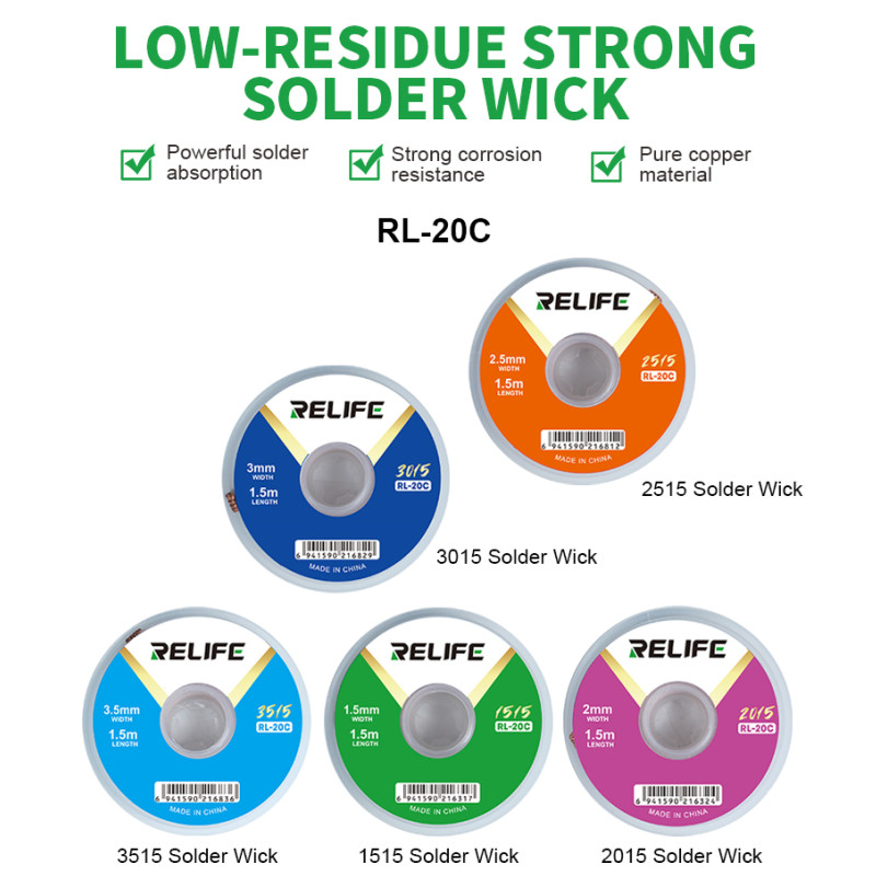 Solder Wick Braid - ไหมบัดกรี RELIFE RL-20C สำหรับโทรศัพท์มือถือ BGA PCB